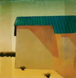 Tal Walton, Adobe Church, oil and gold leaf on prepared ground marble gessoed board