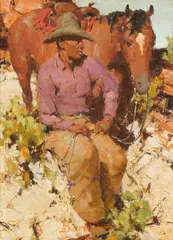 Time Out by Burt Procter, oil on Masonite, sold Dec 2020