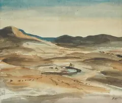 Water Hole by Peter Hurd, watercolor on paper, sold Dec 2020