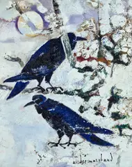 André Marchand, Le couple de corbeaux (l'hiver Bourgogne), oil on paper laid down on canvas