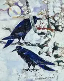 André Marchand, Le couple de corbeaux (l'hiver Bourgogne), oil on paper laid down on canvas
