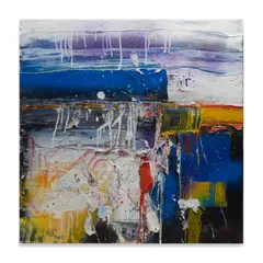 Robert Baribeau, Cascade Villa in Blue, acrylic and mixed media on canvas