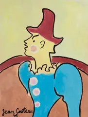 Jean Cocteau, Clown au chapeau rouge, circa 1960, gouache on paper