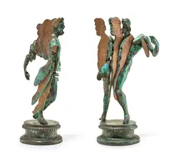But Not Me, With Caution (two works) by Arman, sliced bronze statuettes of Zeus on an incorporated base, offered Feb 2021