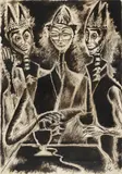 Carlos Enríquez Gómez, Tres personajes, ink on paper