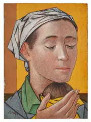 Héctor Poleo, Maternidad, 1955, casein on paper laid down on board