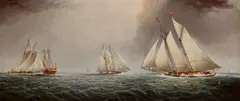 James Edward Buttersworth, Racing Yachts Magic and Gracie, oil on canvas laid down on panel