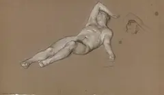 John Koch, Man Asleep, pencil and white and yellow chalk on tan paper