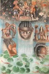 John T. Biggers, Homage to Gelede, conté crayon, pastel and pencil on paper