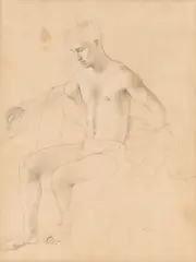 John Koch, Male Model Seated with Shirt, graphite on paper