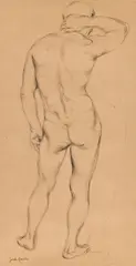 Jared French, Standing Male Nude Seen From Behind, pen and ink on paper