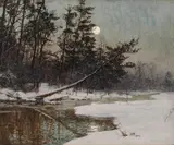 Walter Launt Palmer, Moonrise Over a Snowy Landscape, watercolor, gouache, conté crayon and pencil on paperboard