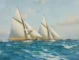 Anthony D. Blake, America's Cup 1899, Columbia vs. Shamrock, oil on canvas