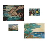 Various Artists, Juan Guzman-Maldonado (Chilean/American, born 1948), Coastal Landscape with Trees; Elsa Warner (American, 1900-1988), Coastal Landscape with Cypress; Robert D. Fullonton (1876-1933), Sierra Landscape; Japanese School, 20th Century, Still Life with Fruit (a group of four)