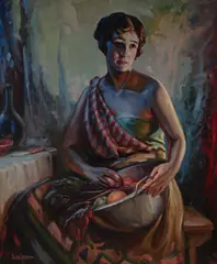 Christian von Schneidau, Romona with vegetables, oil on canvas