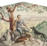 Helen Bruton, After the hunt (A prepatory sketch for a mural), watercolor and graphite on paper