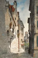 Street Scene in Paris (Rue des Chantres) by Edwin Deakin, oil on canvas, offered Aug 2020
