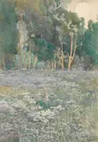 Percy Gray, Lupine in a clearing by a grove of trees