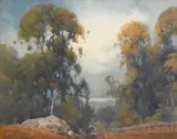 Percy Gray, Trees by a rock outcropping with water in the distance, 1924, watercolor on paper