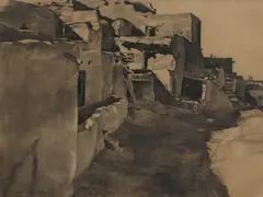 Francis McComas, Cliff Dwellings (Pueblos, New Mexico), charcoal on laid paper