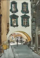 Street in Innsbruck by Donald Teague, watercolor on paper, sold Aug 2020