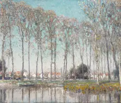 A Little Village in France by William Posey Silva, oil on canvas, sold Aug 2020