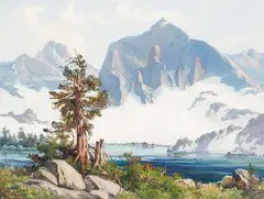 Albert Thomas Derome, Diamond or Dragon Peak, Whitney Quad, oil on board