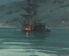 Smuggling off San Diego, The Brig Betsy, September 1800 by Christopher Blossom, oil on canvas, sold Aug 2020