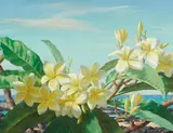 Lloyd Sexton, Jr., Yellow plumerias along the coast, 1954, oil on canvas