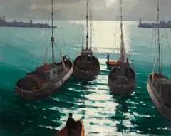 Paul Sample, Boats-San Pedro Harbor, 1926, oil on canvas