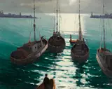 Paul Sample, Boats-San Pedro Harbor, 1926, oil on canvas