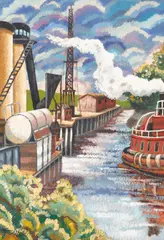 Otis Oldfield, Industrial Riverside (Sacramento), oil on board