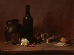 Still Life with Wine Bottle and Onion by Guy Rose, circa 1887, oil on canvas, sold Mar 2020