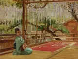 Theodore Wores, Under the Wisteria (Kameido, Tokio), 1896, oil on card laid down to board