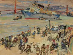 Joseph Raphael, Municipal Pier, San Francisco, circa 1930, oil, ink, and graphite on illustration board