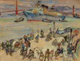 Joseph Raphael, Municipal Pier, San Francisco, circa 1930, oil, ink, and graphite on illustration board