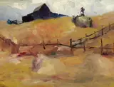 August François Gay, Cutting Hay, oil on board