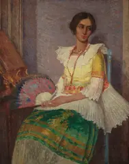 Ernest Peixotto, Portrait of a Young Woman with a Fan, oil on canvas