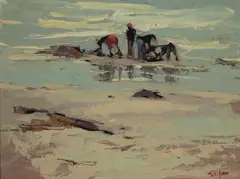 Si Chen Yuan, Clam Diggers, oil on Masonite