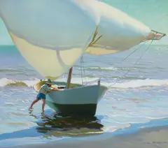 Arthur Grover Rider, Bringing in the Boat, oil on canvas