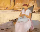 Alfred R. Mitchell, Dorothea on the Beach, oil on board