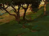 Karl Schmidt, Under the Trees, Santa Barbara, California, 1915, oil on board