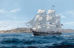 David Thimgan, U.S.S. Congress off Santa Cruz Island, California, 1846, oil on board