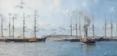 David Thimgan, Bark Hesper unloading lumber in San Diego, 1890, oil on canvas