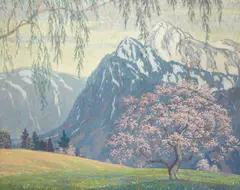 Cornelius Botke, Snow-capped mountain and cherry tree, 1920, oil on canvas