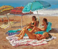 Filastro Mottola, Three Girls Sun Bathing, Main Beach, Laguna, oil on board