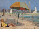 Richard Thompson Taggart, Sleepy Afternoon, July (Balboa Island Beach), oil on Masonite