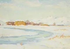 Ranch at Lodge Grass (Crow Reservation) by Joseph Henry Sharp, oil on board, sold Mar 2020
