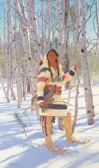 R.S. Riddick, The Winter Hunter, 2003, gouache on paper affixed to board