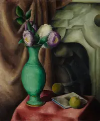 Konrad Cramer, Still Life with Black Stove, circa 1920, oil on panel